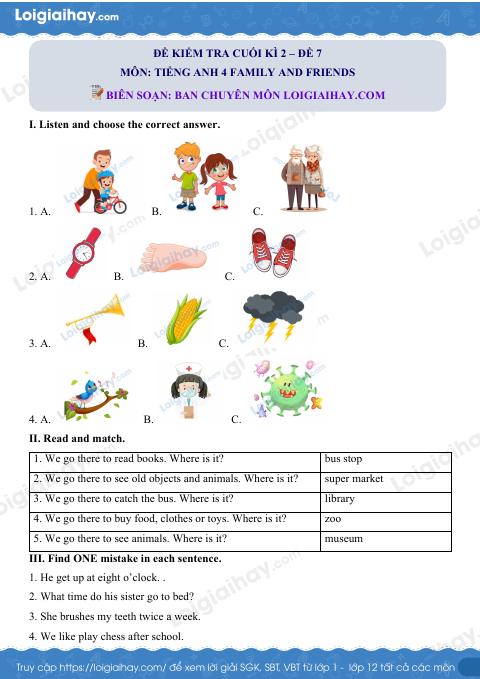 Đề thi học kì 2 Tiếng Anh 4 Family and Friends - Đề số 7